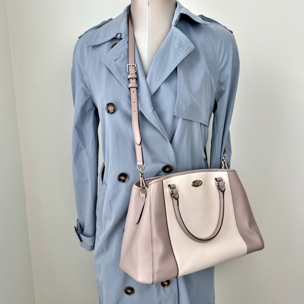 Coach Margot Small Carryall Satchel Leather Bag Beige Vanilla Color Block - Picture 9 of 9